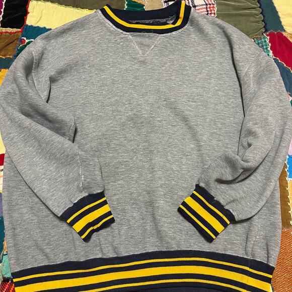 Vintage Varsity Style Striped Ends Grey Crewneck Large - Picture 1 of 6